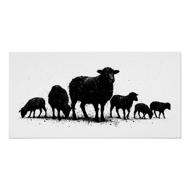 Orkney Sheep — Ink Silhouette Flock Poster (Front)