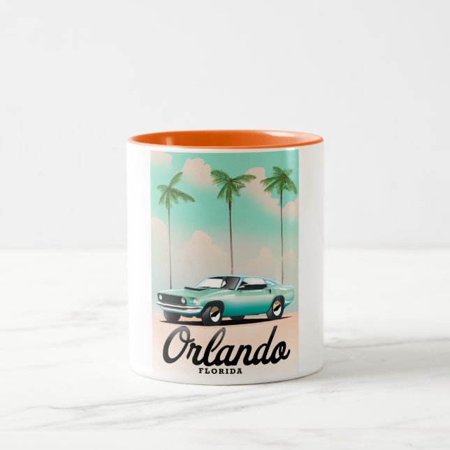 Orlando Dusk Florida travel poster Two-Tone Coffee Mug (Center)