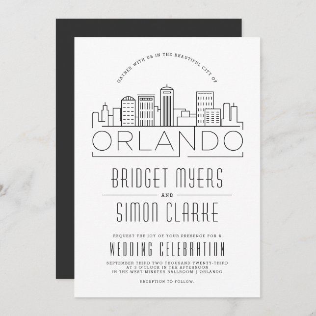 Orlando, FL Wedding | Stylised Skyline Invitation (Front/Back)
