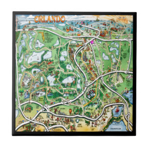 Orlando Florida Cartoon Map Ceramic Tile
