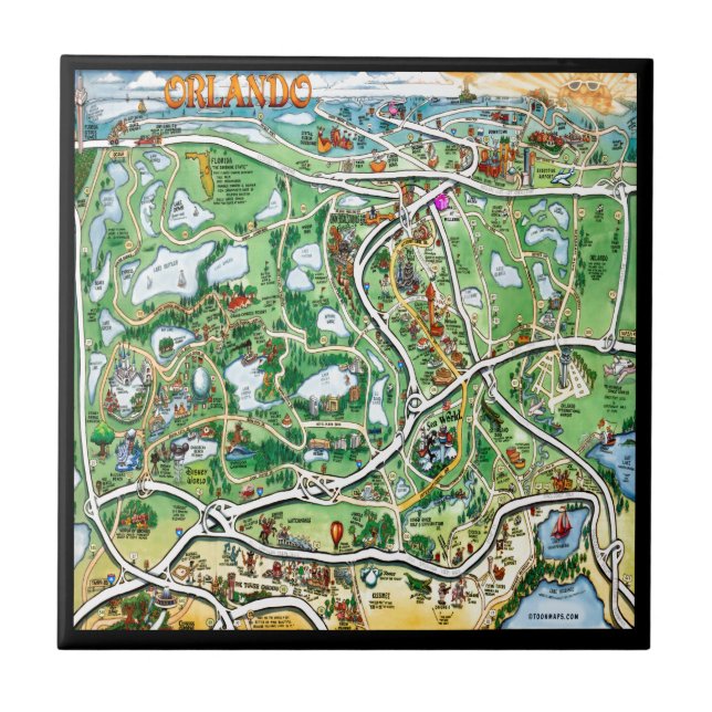 Orlando Florida Cartoon Map Ceramic Tile (Front)