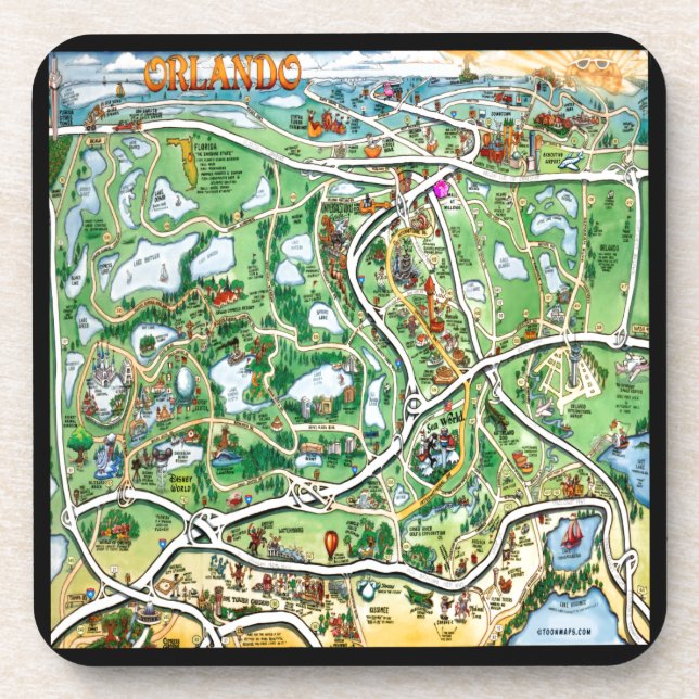 Orlando Florida Cartoon Map Coaster (Front)