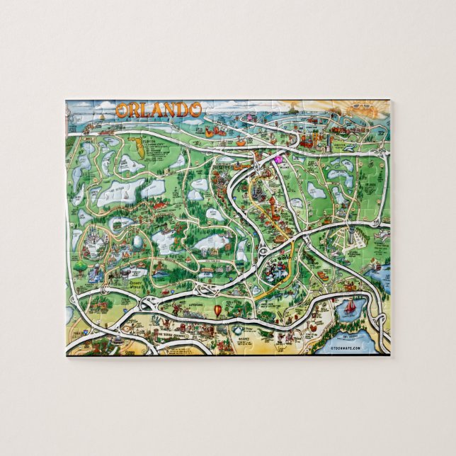 Orlando Florida Cartoon Map Jigsaw Puzzle (Horizontal)