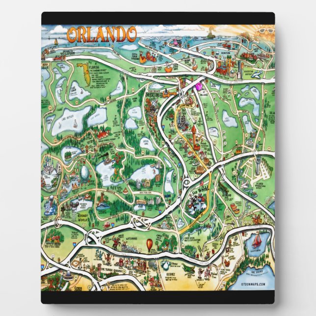 Orlando Florida Cartoon Map Plaque (Front)