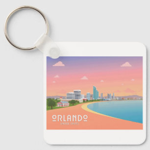 Orlando Florida Coastline Cityscape Pastel Travel Key Ring