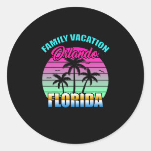 Orlando Florida Family Vacation Retro Sunset Classic Round Sticker