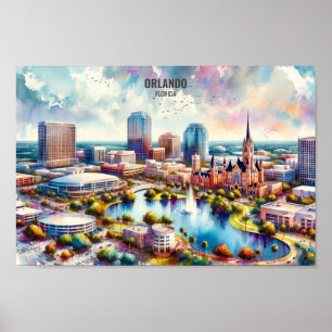 Orlando Florida Famous Travel Places watercolor Poster