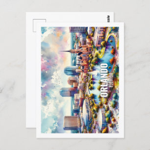 Orlando Florida Famous Travel watercolor Postcard