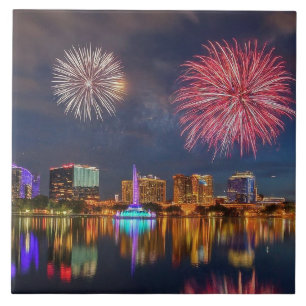 Orlando Florida Lake Eola Fireworks & Fountain Ceramic Tile