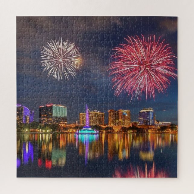 Orlando Florida Lake Eola Fireworks & Fountain Jigsaw Puzzle (Vertical)