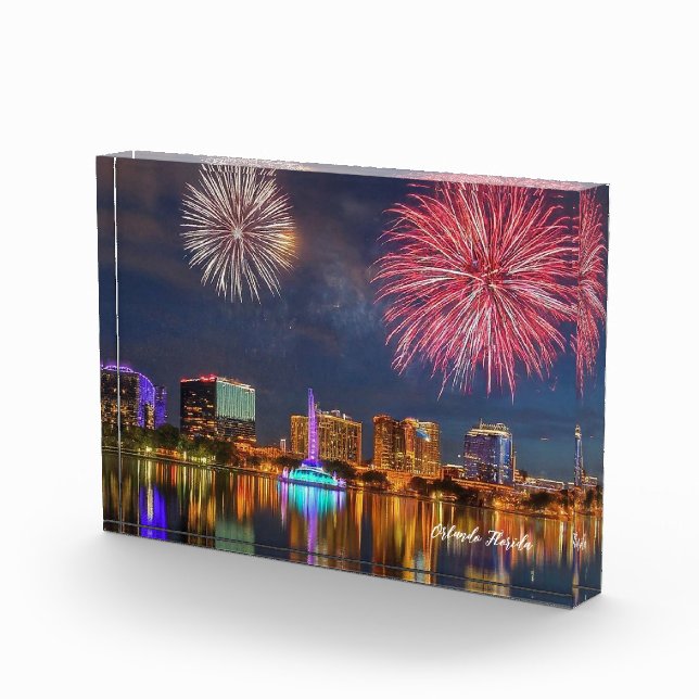 Orlando Florida Lake Eola Fireworks & Fountain Photo Block (Right)