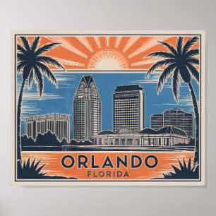 Orlando Florida Skyline Vintage Travel Cityscape Poster