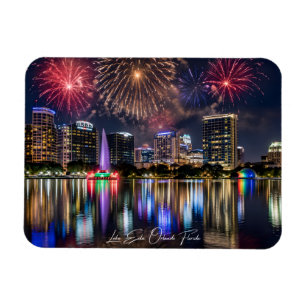 Orlando Florida Skyline with Lake Eola Fireworks Magnet