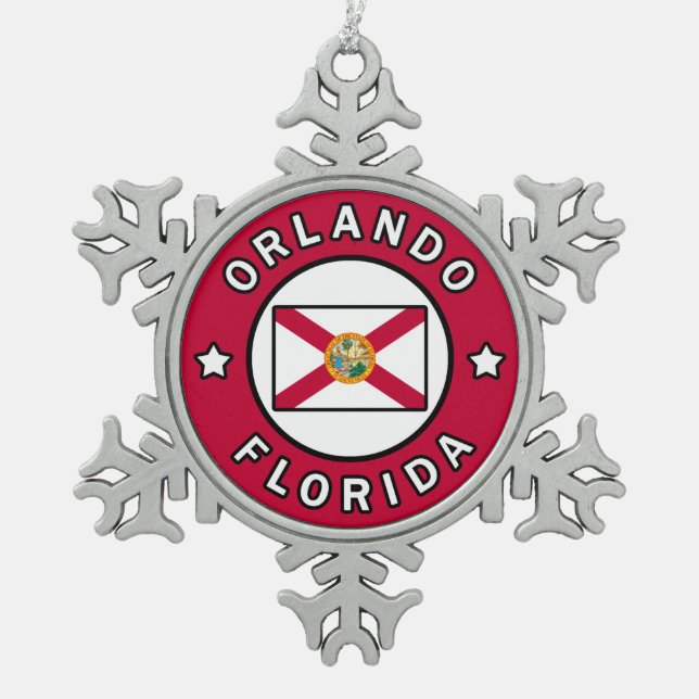 Orlando Florida Snowflake Pewter Christmas Ornament (Front)