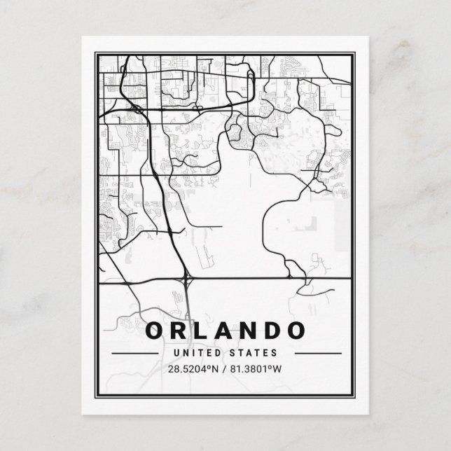 Orlando Florida USA Travel City Map Postcard (Front)