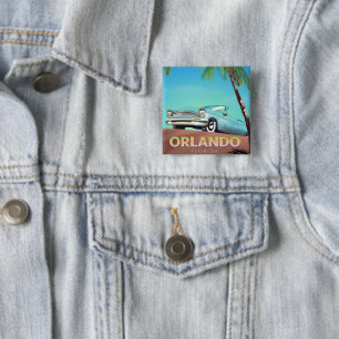 Orlando Florida vintage travel poster, 15 Cm Square Badge