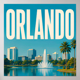 Orlando Lake Eola and Downtown Skyline Poster