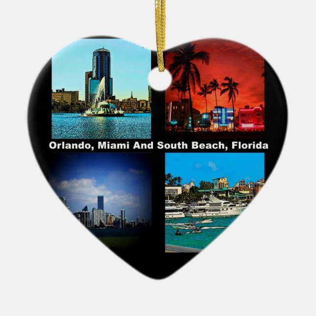 Orlando, Miami, South Beach Collage Ceramic Ornament (Front)