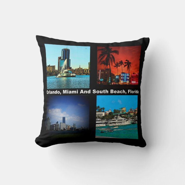 Orlando, Miami, South Beach Collage Cushion (Front)