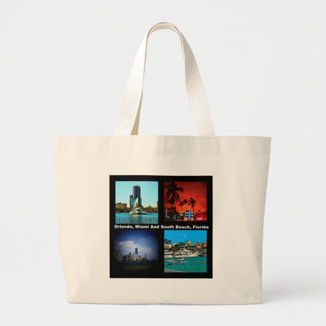 Orlando, Miami, South Beach Collage Large Tote Bag (Front)