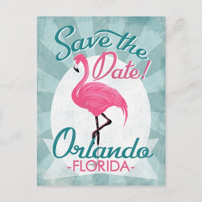 Orlando Save The Date Pink Flamingo Announcement Postcard (Front)