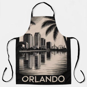 Orlando Skyline Black and White Woodcut Lake Eola Apron