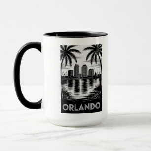 Orlando Skyline Black and White Woodcut Lake Eola Mug