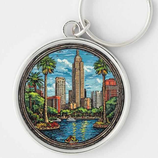Orlando View with Skyscrapers Key Ring (Front)