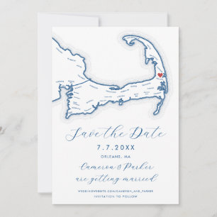 Orleans MA Cape Cod Map Navy Blue Wedding Save The Date