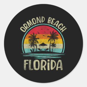 Ormond Beach Florida Palm Tree Family Summer Vacat Classic Round Sticker