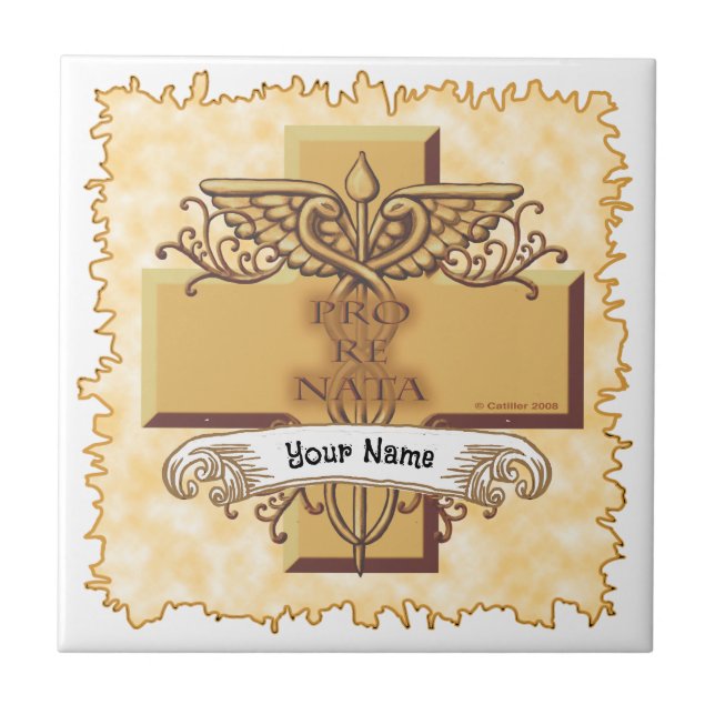 Orn caduceus nurse  ceramic tile (Front)