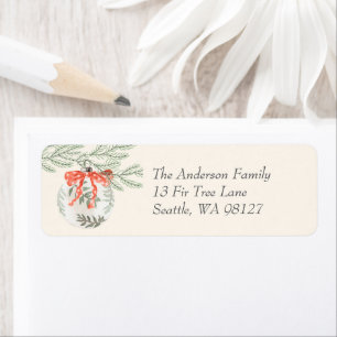 Ornament and Bow on Fir Branch Holiday Return Address Label
