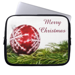 Ornament and Fir Fractal - Merry Christmas Laptop Sleeve