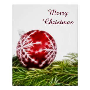 Ornament and Fir Fractal - Merry Christmas Poster