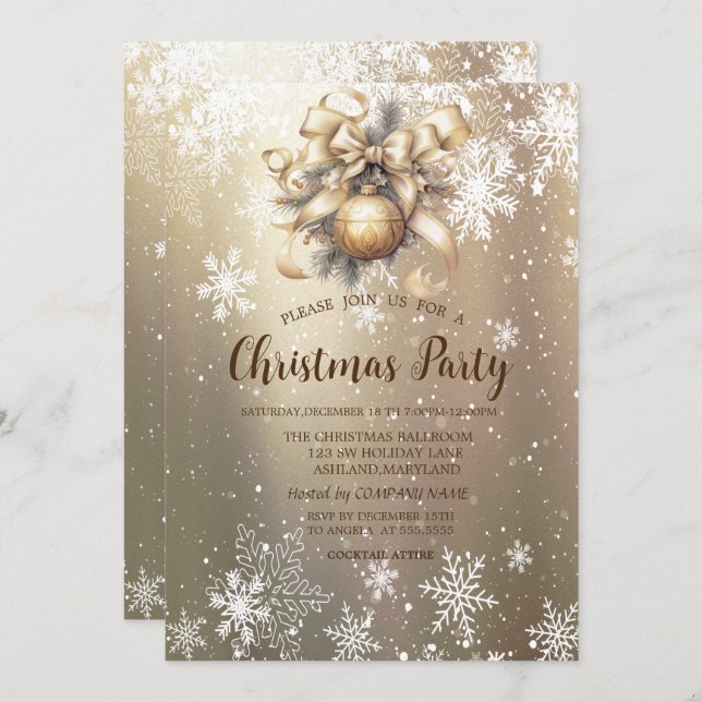 Ornament Ball Bow Snowflakes Christmas Company Invitation (Front/Back)