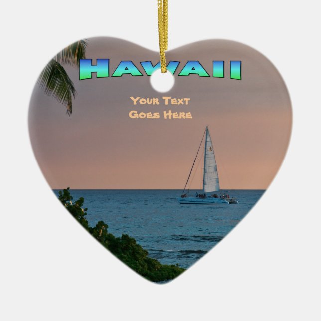 Ornament: Blue Catamaran Sunset (Heart) Ceramic Ornament (Front)