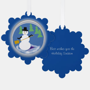 Ornament Card - Working Snowman on Dark Blue