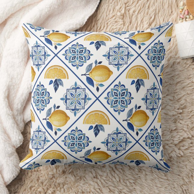 Ornament embroidered smooth lemon cushion (Blanket)