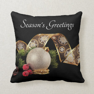 Ornament, Evergreen and Gold Ribbon Cushion