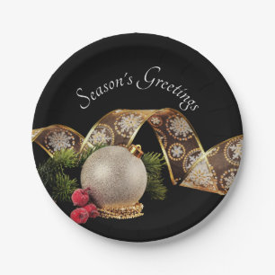 Ornament, Evergreen and Gold Ribbon Paper Plate