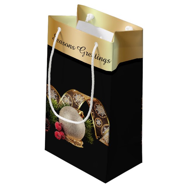 Ornament, Evergreen and Gold Ribbon Small Gift Bag (Back Angled)