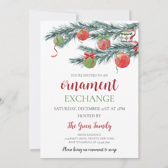 Ornament Exchange Holiday Party Invitation (Front)