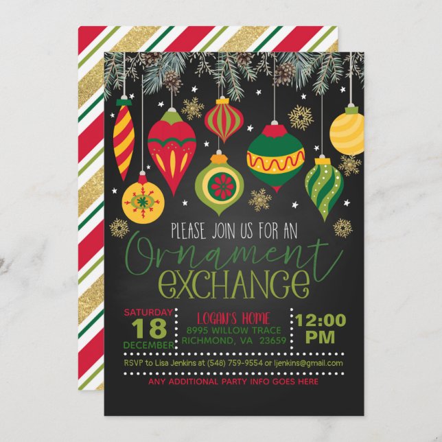 Ornament Exchange Invitation - Blk (Front/Back)