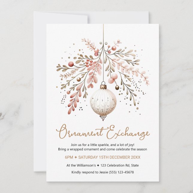 Ornament Exchange Invitation Elegant (Front)
