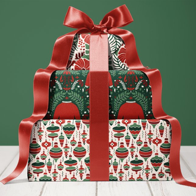 Ornament Floral and Sweater Pattern Christmas Wrapping Paper Sheet (Creator Uploaded)