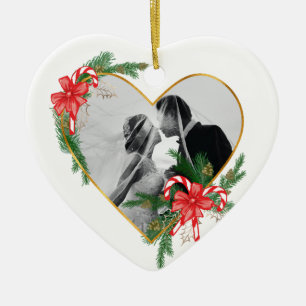 Ornament gold hearts frame with bow and tree