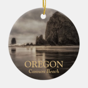 Ornament: Haystack Rock And Needles (Circle) Ceramic Ornament