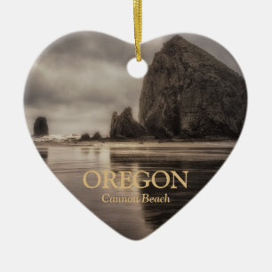 Ornament: Haystack Rock And Needles (Heart) Ceramic Ornament