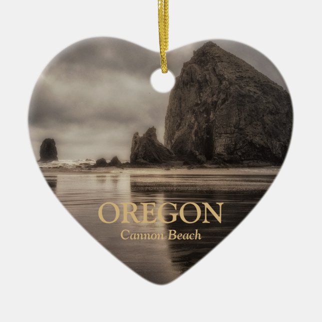 Ornament: Haystack Rock And Needles (Heart) Ceramic Ornament (Front)