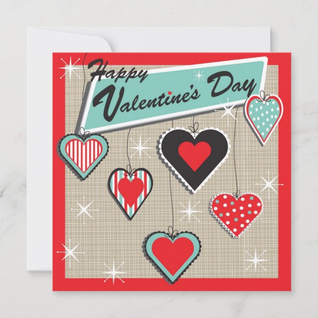 Ornament Hearts Retro Valentine's Day Party Invite (Front)